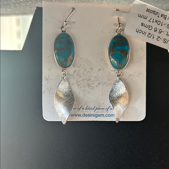 Copper blew turquoise And sterling silver drop earrings 🆕 - Picture 2 of 5